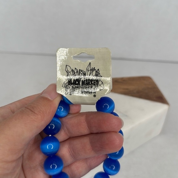 Striking Cat Eye Blue Beaded Bracelet lot C7 - Picture 3 of 5